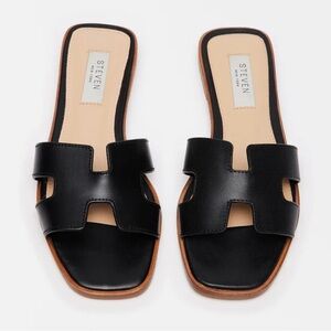 STEVEN NEW YORK Hadyn Black Leather Sandal (size 7.5)